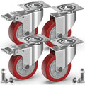 GBL | Castor Wheels with brake 100mm + Bolt Screws | 600KG | 4 Heavy Duty Furniture Wheels | Workbench Casters Wheels