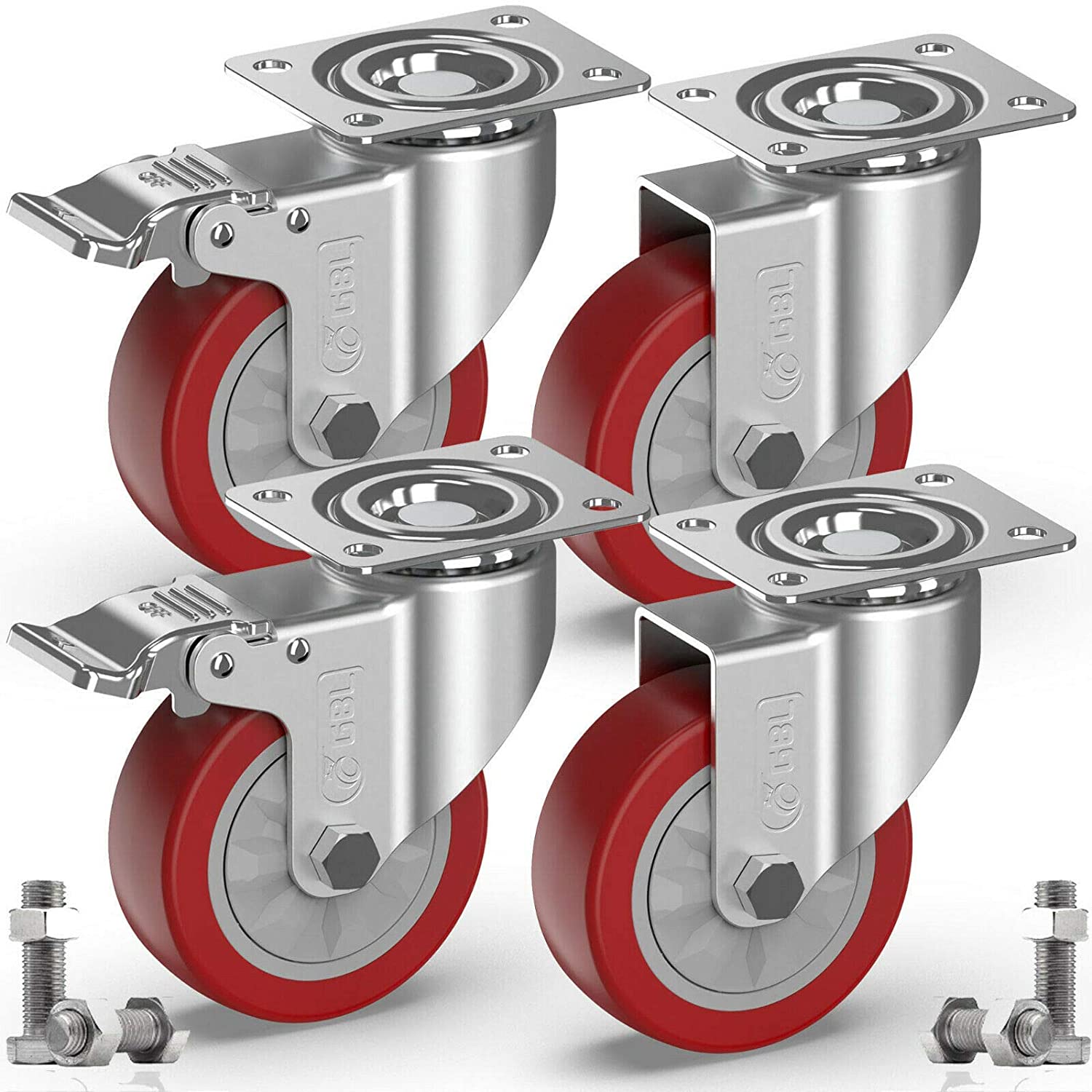 GBL | Castor Wheels with brake 100mm + Bolt Screws | 600KG | 4 Heavy Duty Furniture Wheels | Workbench Casters Wheels