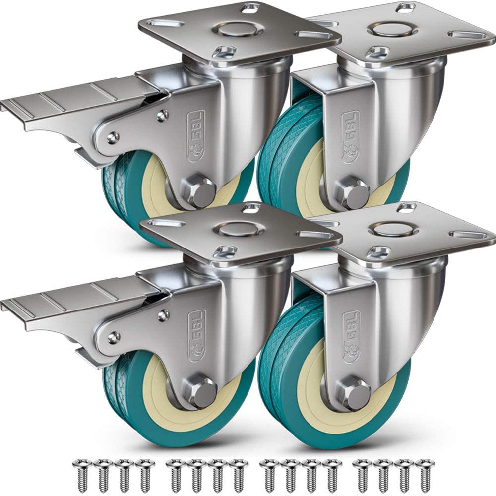 GBL | 50mm Castor Wheels with brakes + Screws | 200KG | 4 Heavy Duty Furniture Wheels | Trolley Caster Wheels