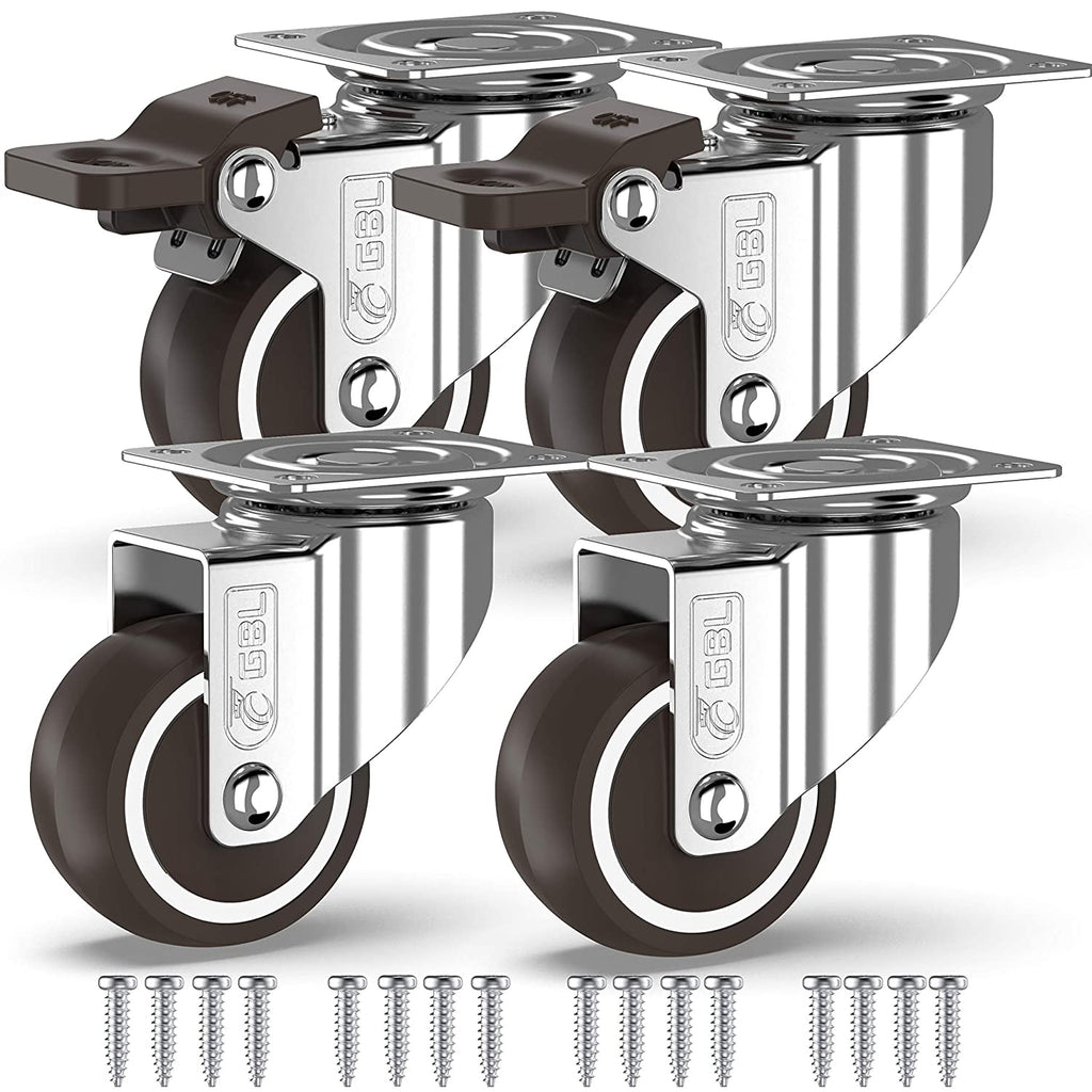 GBL | 50mm Castor Wheels with brakes + Screws | 200KG | 4 Heavy Duty Furniture Wheels | Trolley Casters