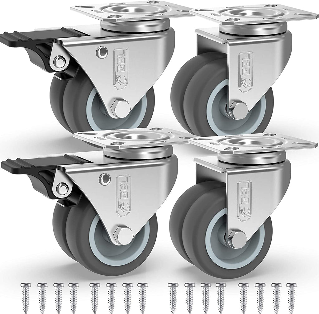 GBL | 50mm Casters with brakes + Screws | 400KG | 4 Heavy Duty Furniture Wheels | Trolley Castor Wheels