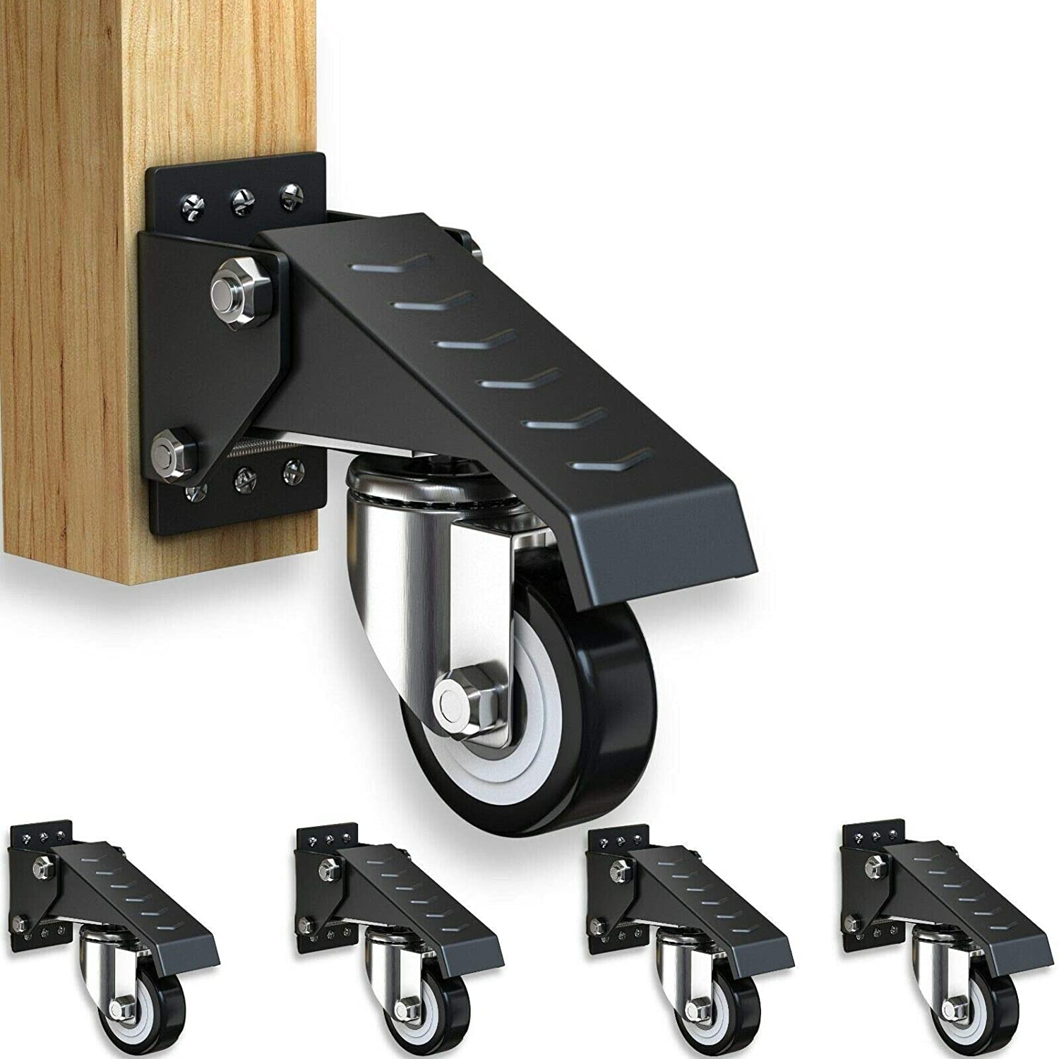 GBL | Heavy Duty Retractable Workbench Castor Wheels | Pack of 4 Caster Wheels | 225KG Locking Wheels for Portable Furniture