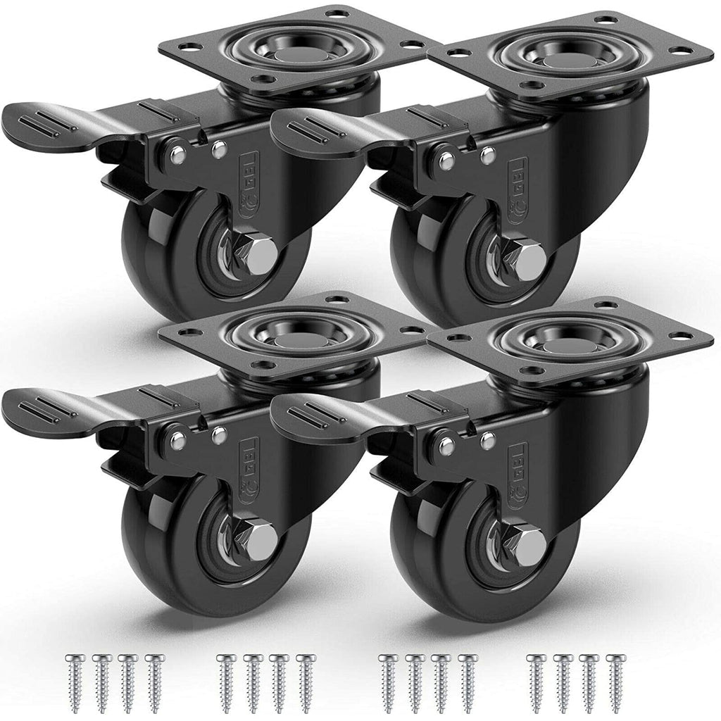 GBL | 50mm Caster Wheels with brakes + Screws | 200KG | 4 Heavy Duty Furniture Wheels | Trolley Castor Wheels