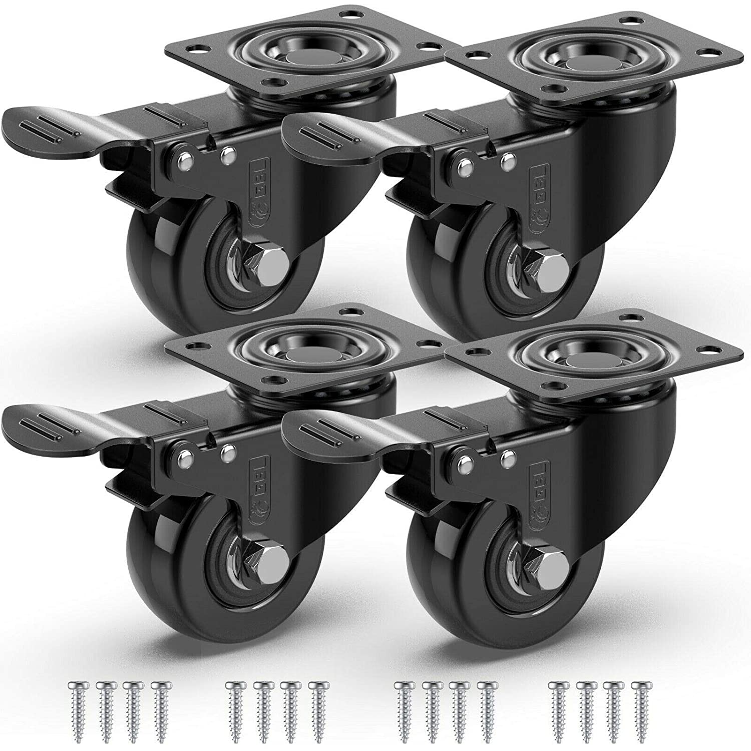 GBL | 50mm Caster Wheels with brakes + Screws | 200KG | 4 Heavy Duty Furniture Wheels | Trolley Castor Wheels
