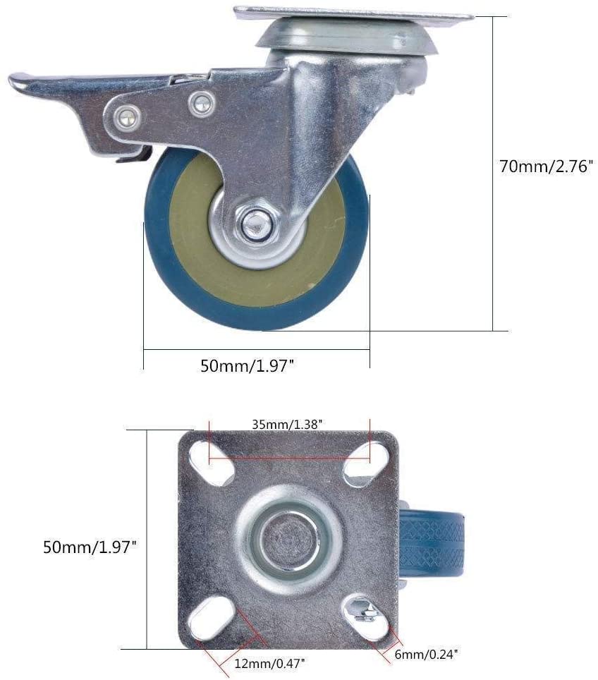 GBL | 50mm Castor Wheels with brakes + Screws | 200KG | 4 Heavy Duty Furniture Wheels | Trolley Caster Wheels