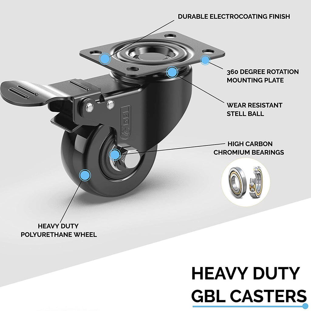 GBL | 50mm Castor Wheels + Screws | 200KG | 4 Heavy Duty Furniture Wheels | Table Planter Castors