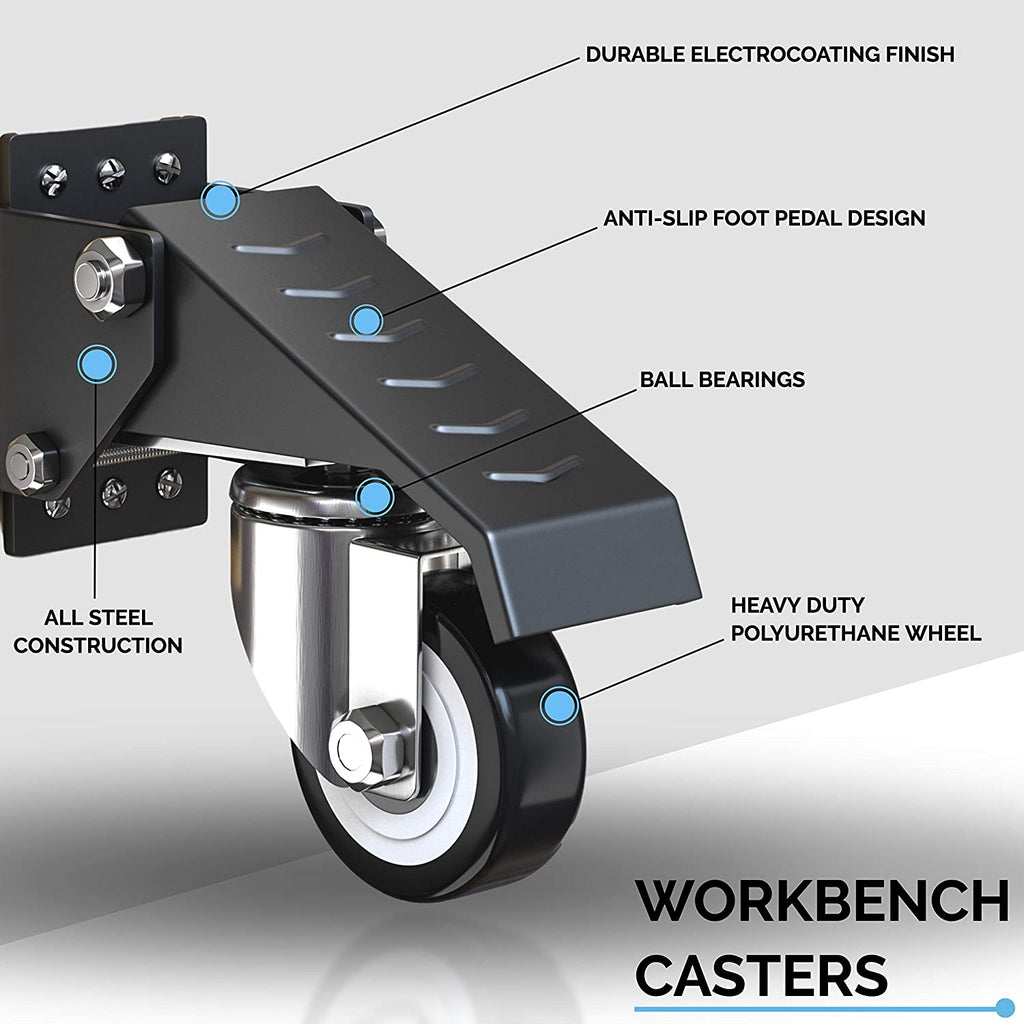 GBL | Heavy Duty Retractable Workbench Castor Wheels | Pack of 4 Caster Wheels | 225KG Locking Wheels for Portable Furniture