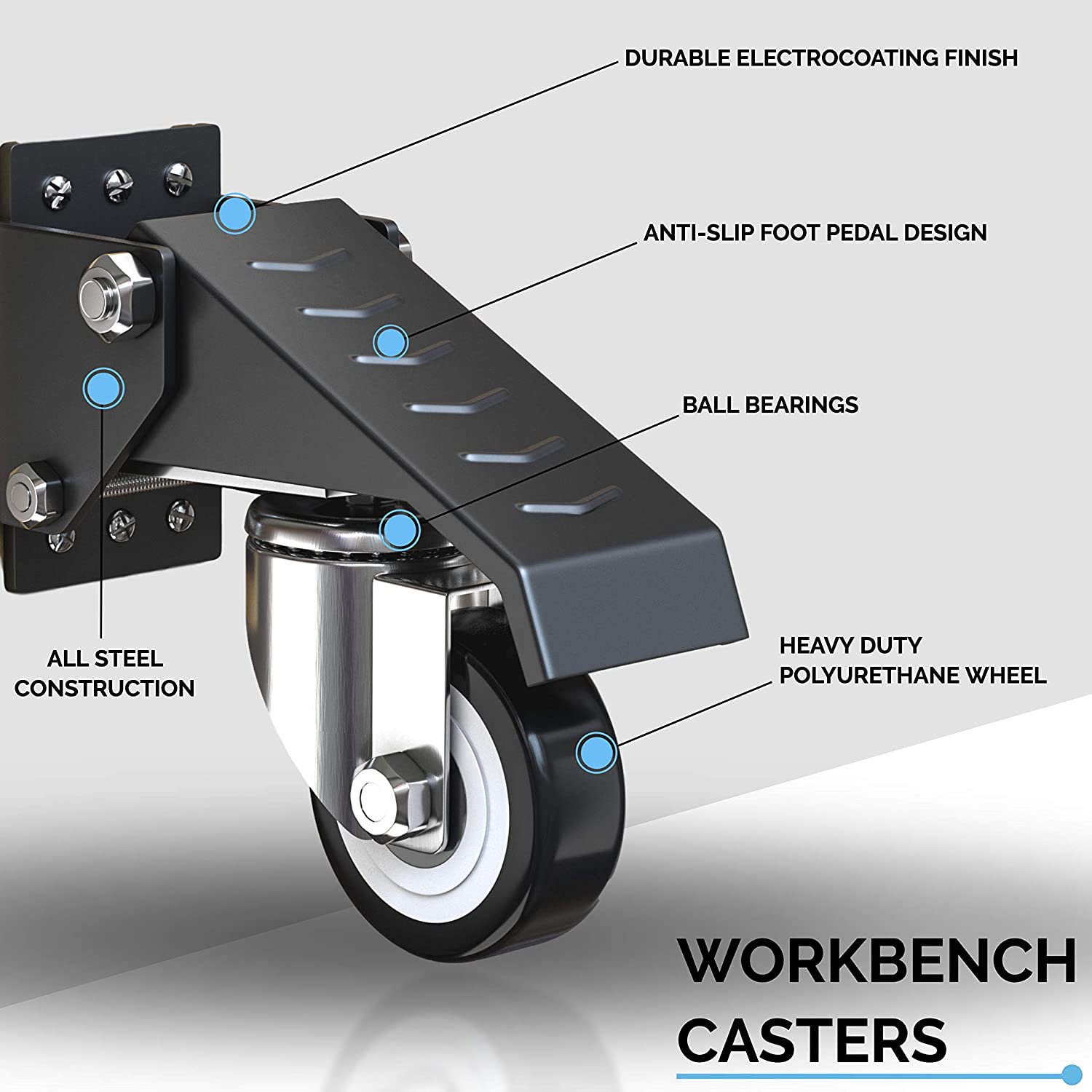 GBL | Heavy Duty Retractable Workbench Castor Wheels | Pack of 4 Caster Wheels | 225KG Locking Wheels for Portable Furniture