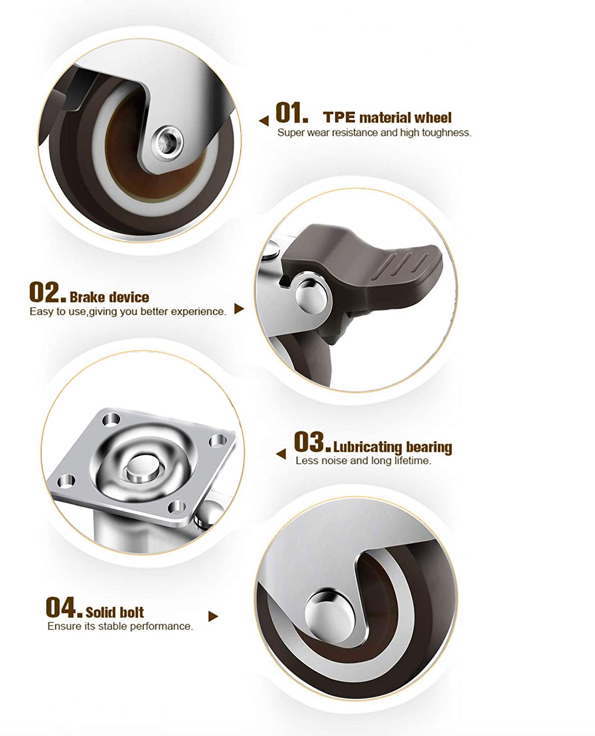 GBL | 25mm Castor Wheels with brakes + Screws | 40KG | 4 Low Profile Furniture Wheels | Casters for moving furniture