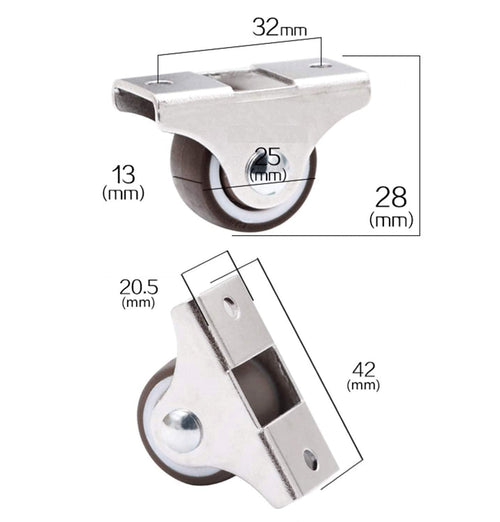 GBL | 25mm Fixed Castor Wheels + Screws | 40KG | 4 Low Profile Furniture Wheels | Trolley Casters