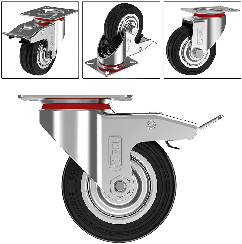 GBL | Castor Wheels 75mm + Screws | 200KG | 4 Heavy Duty Furniture Wheels | Trolley Wheels