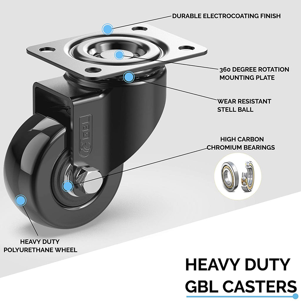 GBL | Castor Wheels 50mm + Screws | 200KG | 4 Heavy Duty Furniture Wheels | Trolley Castors