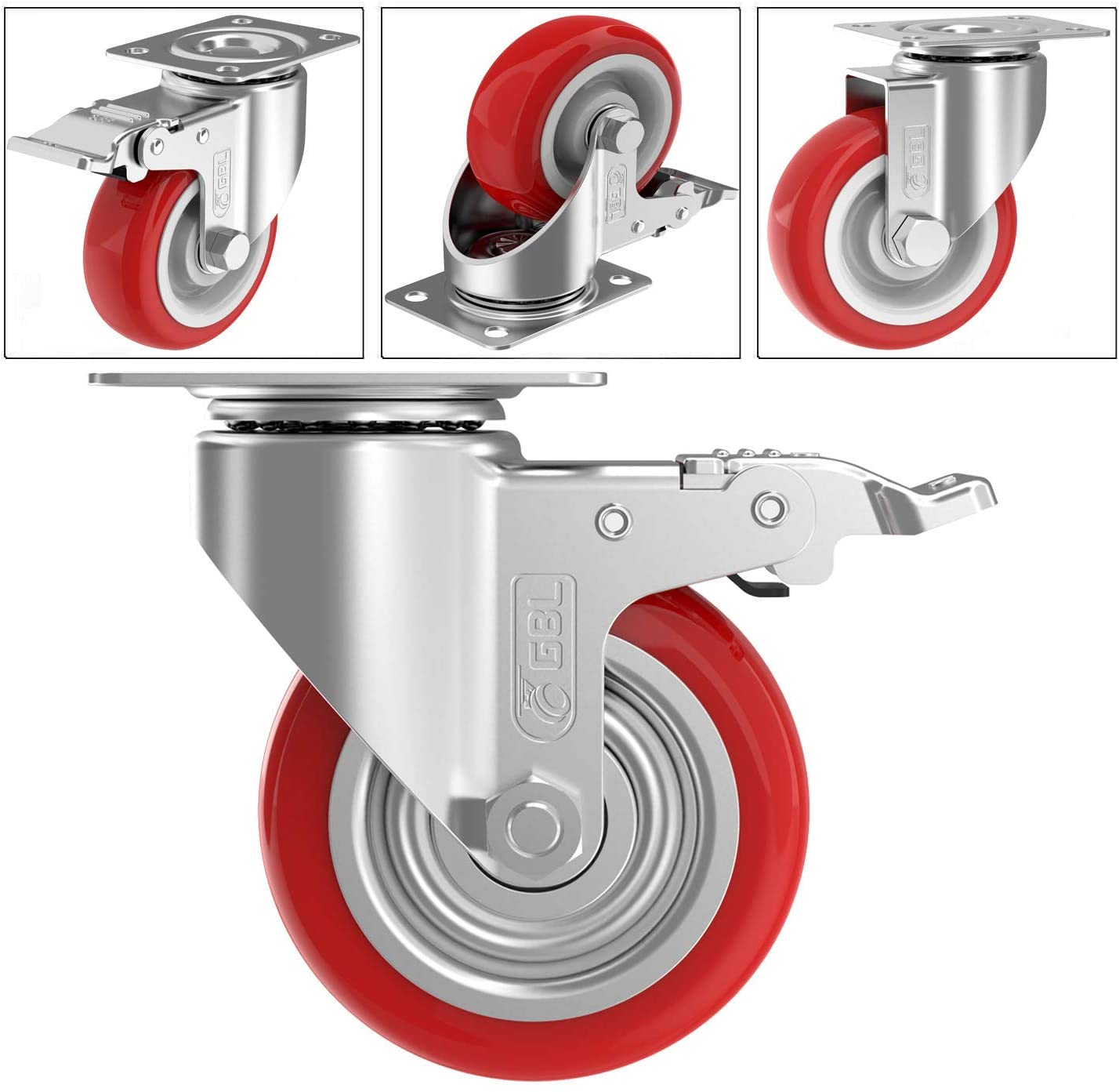 GBL | 125mm Caster Wheels + Screws | 800KG | 4 Heavy Duty Castor Wheels | Workbench Castors