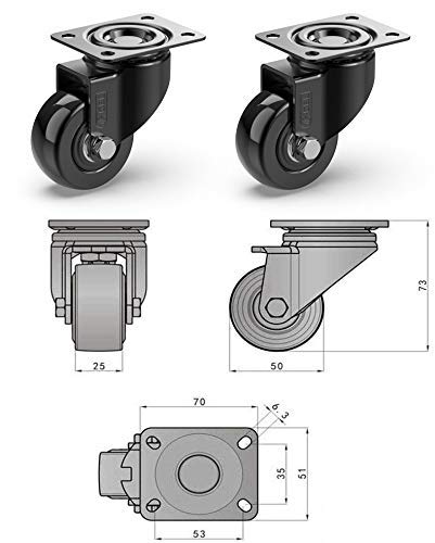GBL | Castor Wheels 50mm + Screws | 200KG | 4 Heavy Duty Furniture Wheels | Trolley Castors