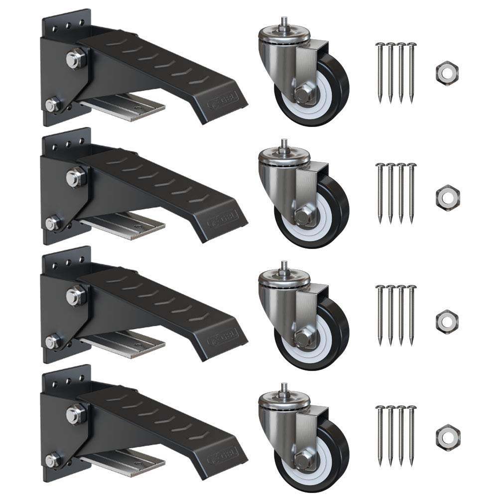 GBL | Heavy Duty Retractable Workbench Castor Wheels | Pack of 4 Caster Wheels | 225KG Locking Wheels for Portable Furniture