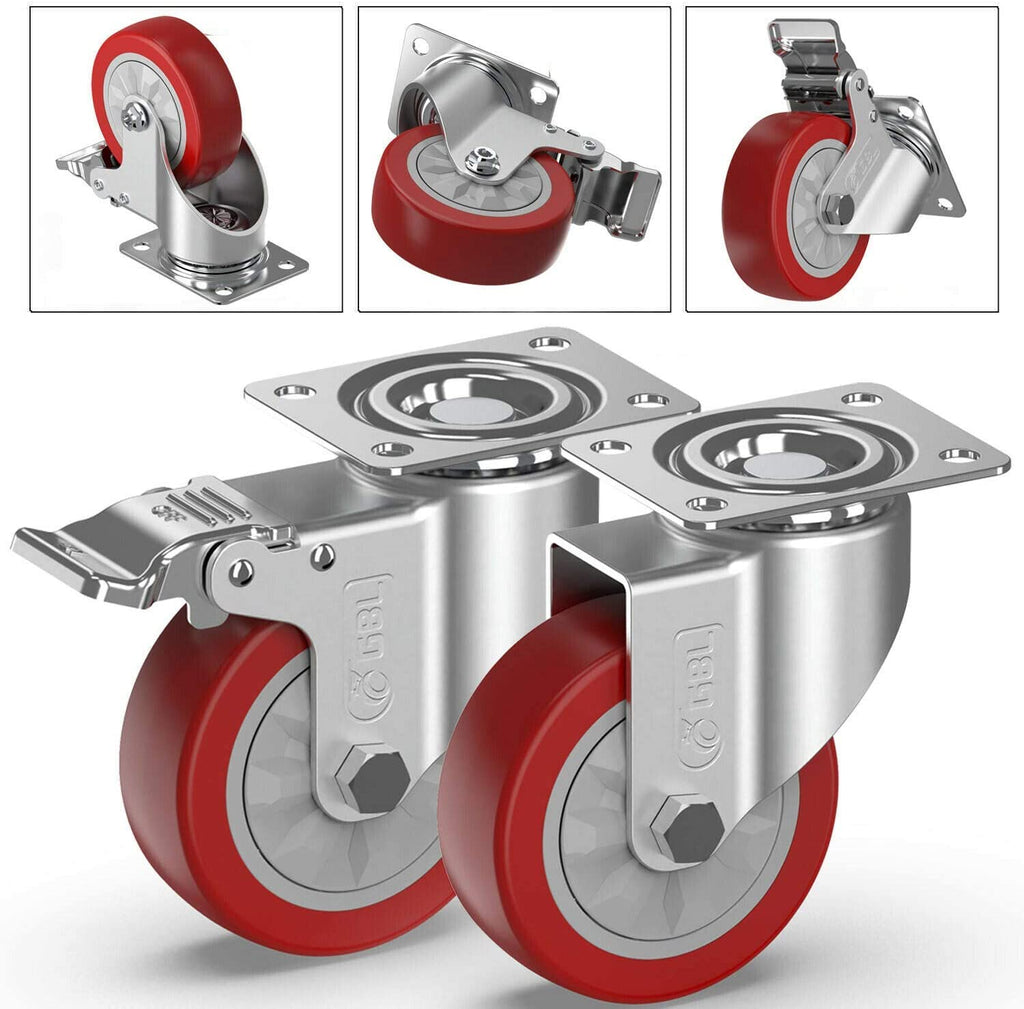 GBL | Castor Wheels with brake 100mm + Bolt Screws | 600KG | 4 Heavy Duty Furniture Wheels | Workbench Casters Wheels