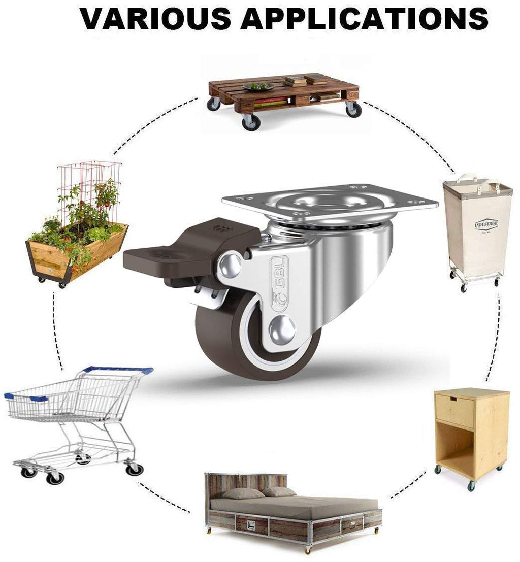 GBL | 25mm Castor Wheels with brakes + Screws | 40KG | 4 Low Profile Furniture Wheels | Casters for moving furniture