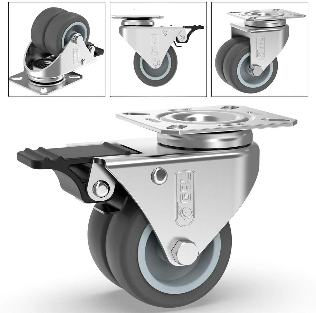 GBL | 50mm Casters with brakes + Screws | 400KG | 4 Heavy Duty Furniture Wheels | Trolley Castor Wheels
