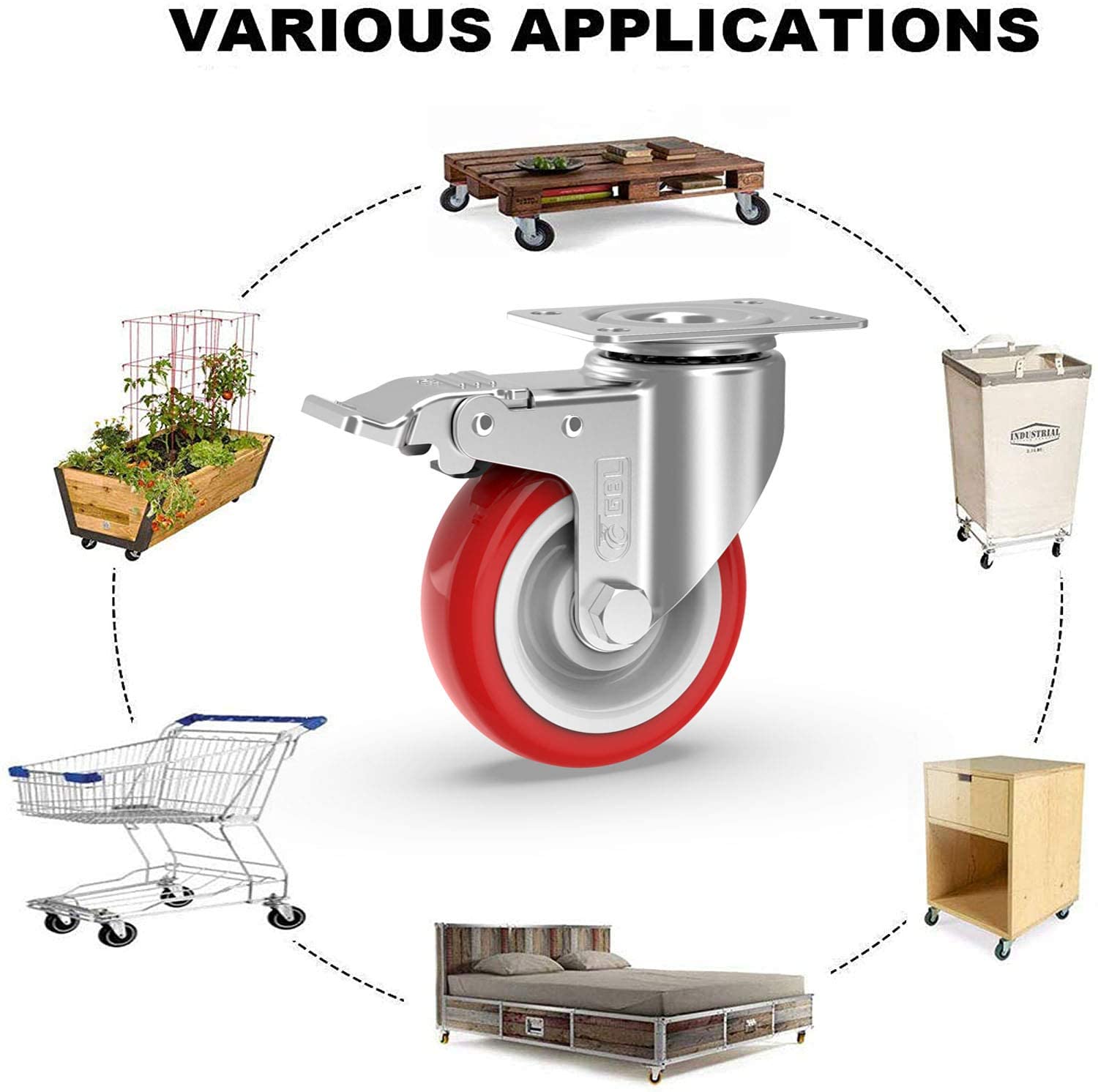 GBL | 125mm Caster Wheels + Screws | 800KG | 4 Heavy Duty Castor Wheels | Workbench Castors