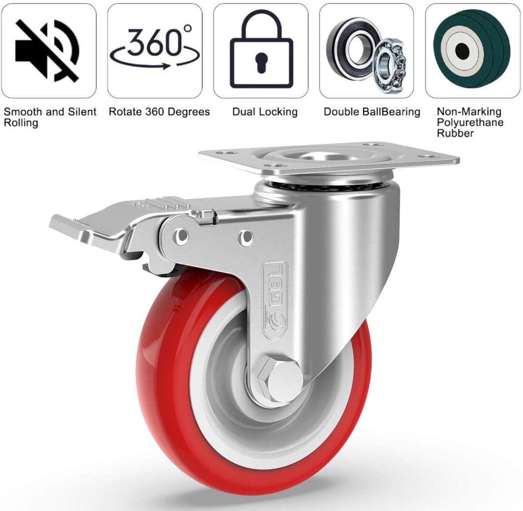 GBL | 125mm Caster Wheels + Screws | 800KG | 4 Heavy Duty Castor Wheels | Workbench Castors