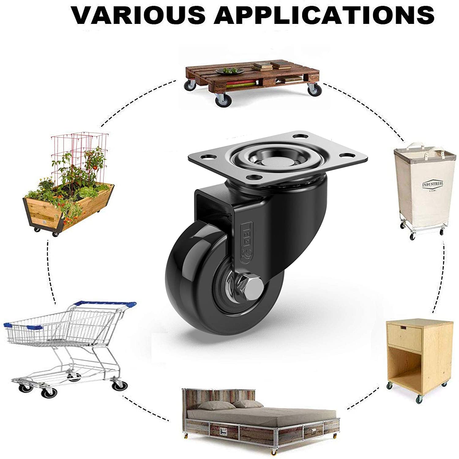 GBL | Castor Wheels 50mm + Screws | 200KG | 4 Heavy Duty Furniture Wheels | Trolley Castors