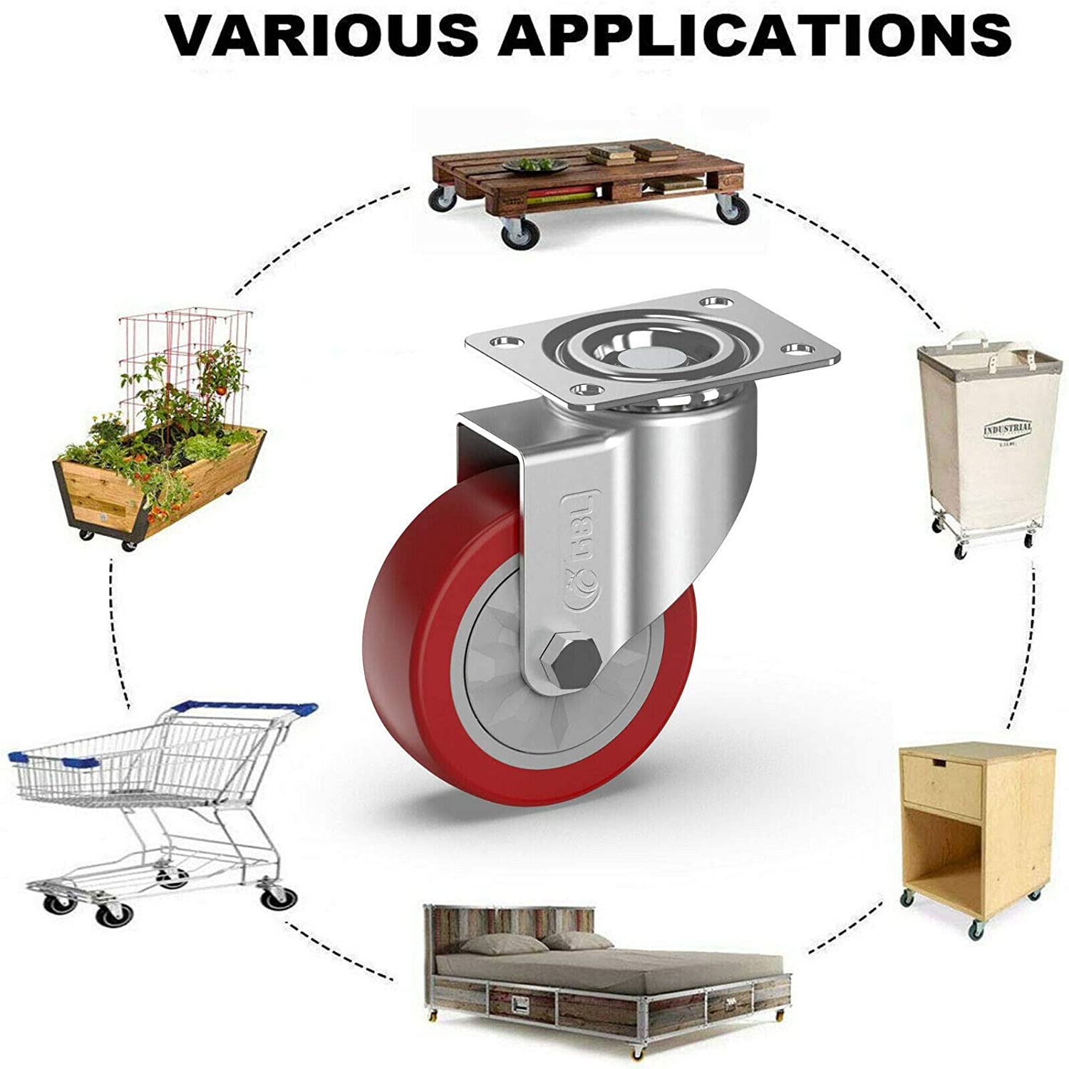 GBL | 100mm Castor Wheels + Bolt Screws | 600KG | 4 Heavy Duty Furniture Wheels | Workbench Castors