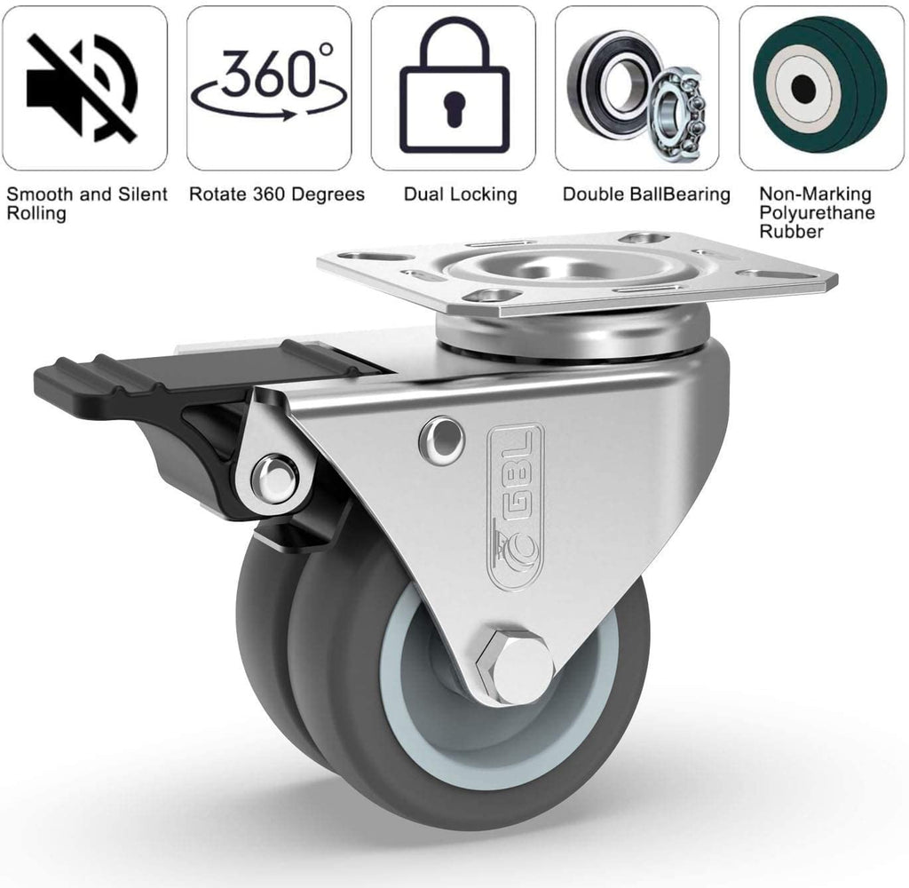 GBL | 50mm Casters with brakes + Screws | 400KG | 4 Heavy Duty Furniture Wheels | Trolley Castor Wheels