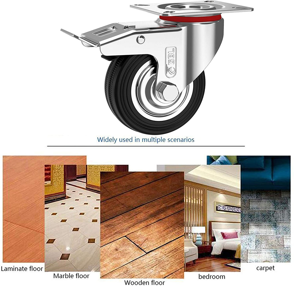 GBL | Castor Wheels 75mm + Screws | 200KG | 4 Heavy Duty Furniture Wheels | Trolley Wheels