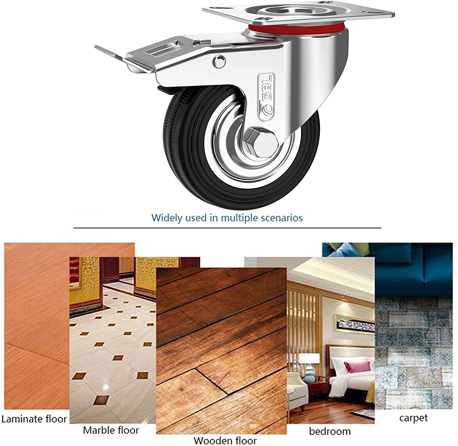 GBL | Castor Wheels 75mm + Screws | 200KG | 4 Heavy Duty Furniture Wheels | Trolley Wheels