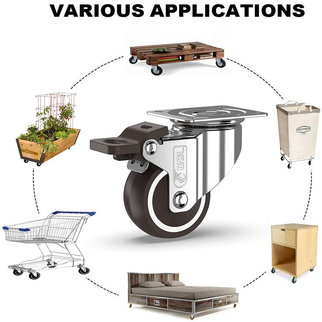 GBL | 50mm Castor Wheels with brakes + Screws | 200KG | 4 Heavy Duty Furniture Wheels | Trolley Casters