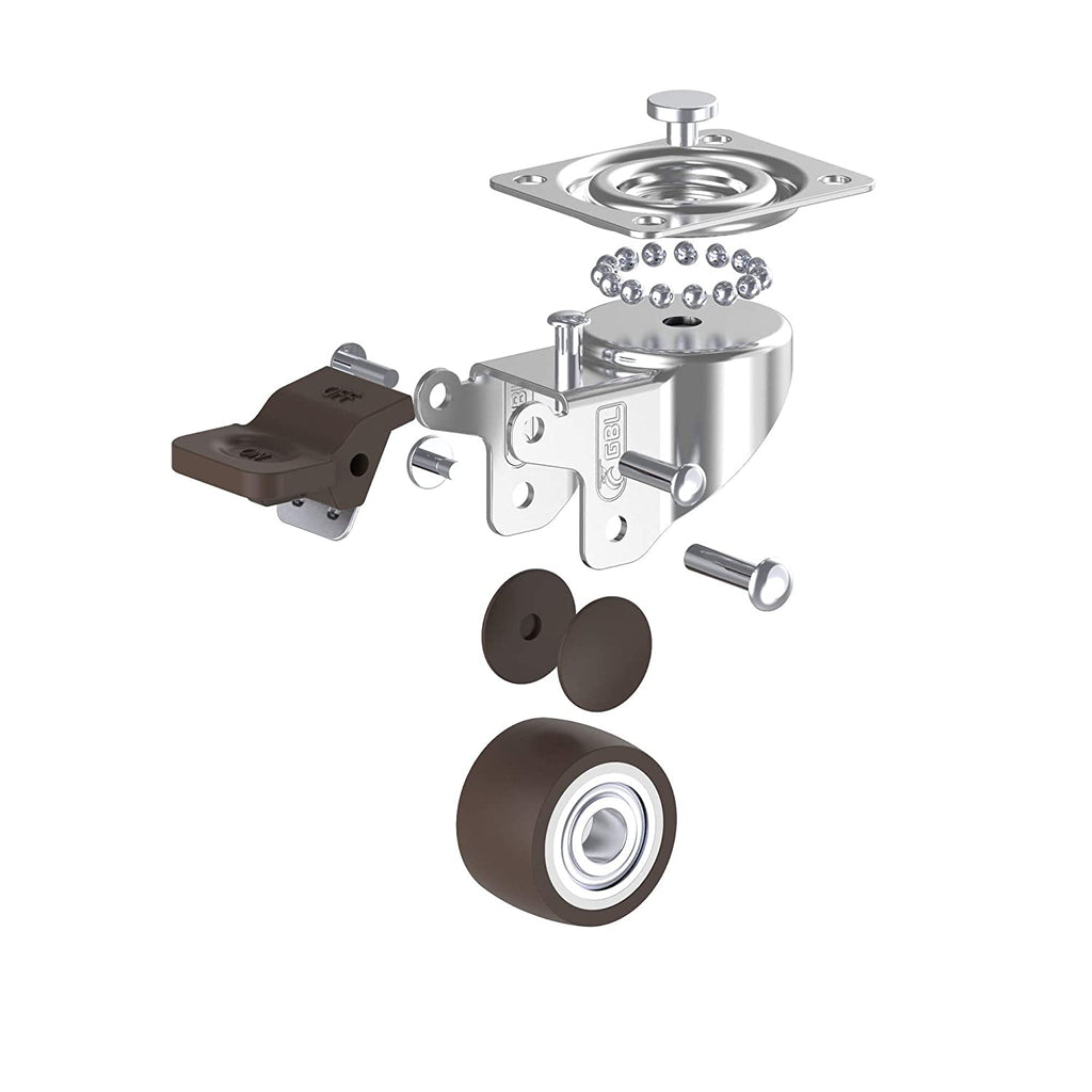 GBL | 25mm Castor Wheels with brakes + Screws | 40KG | 4 Low Profile Furniture Wheels | Casters for moving furniture