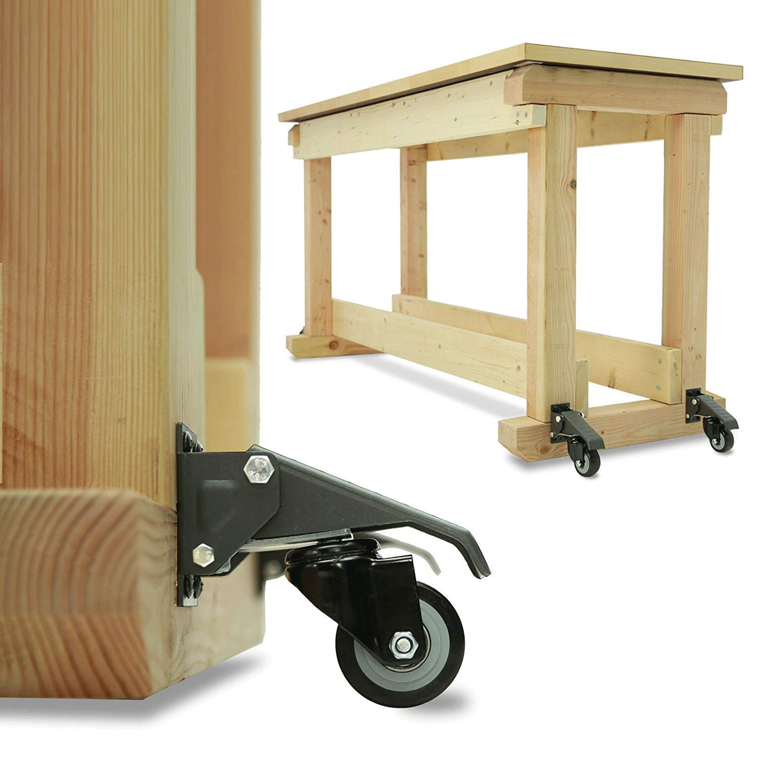 GBL | Heavy Duty Retractable Workbench Castor Wheels | Pack of 4 Caster Wheels | 225KG Locking Wheels for Portable Furniture