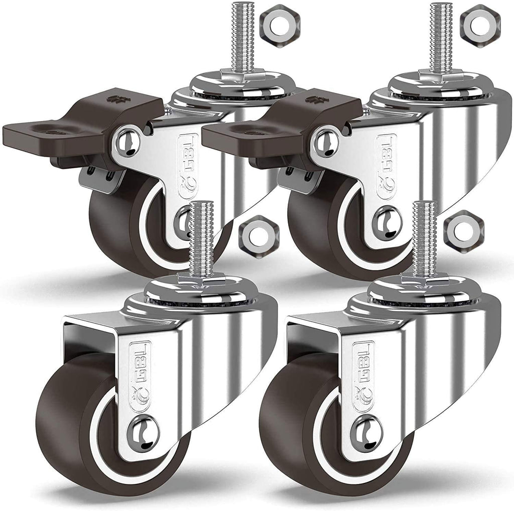 GBL | 25mm Stem Threaded Caster Wheels with brakes M6x15mm | 40KG | 4 Heavy Duty Furniture Wheels | Trolley Castors