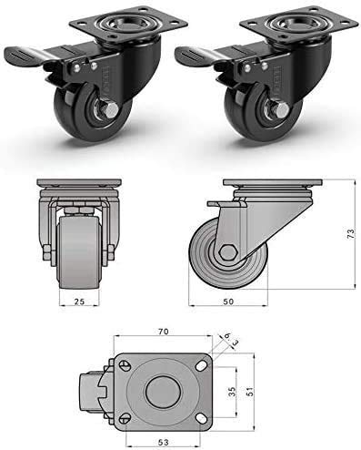 GBL | 50mm Caster Wheels with brakes + Screws | 200KG | 4 Heavy Duty Furniture Wheels | Trolley Castor Wheels
