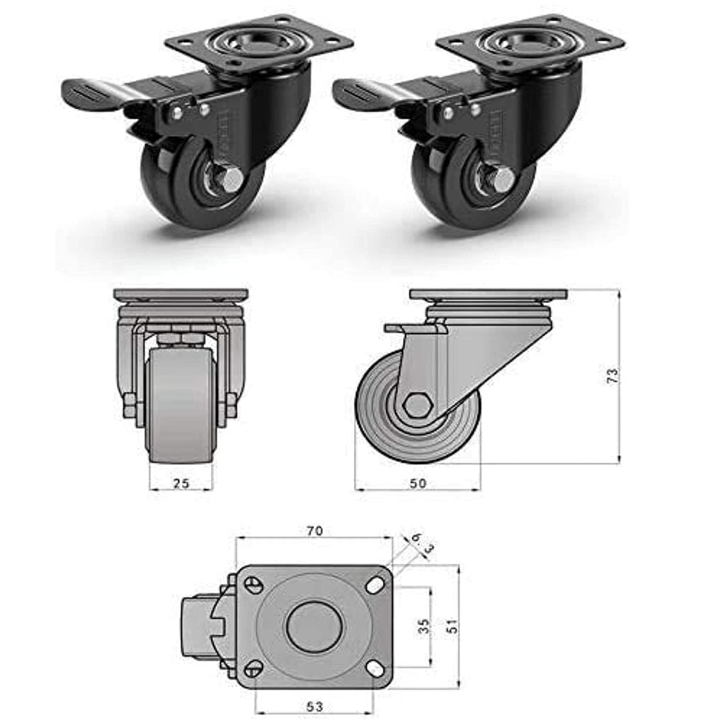 GBL | 50mm Castor Wheels + Screws | 200KG | 4 Heavy Duty Furniture Wheels | Table Planter Castors
