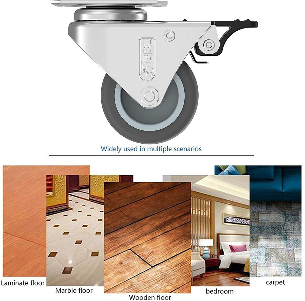 GBL | 50mm Casters with brakes + Screws | 400KG | 4 Heavy Duty Furniture Wheels | Trolley Castor Wheels
