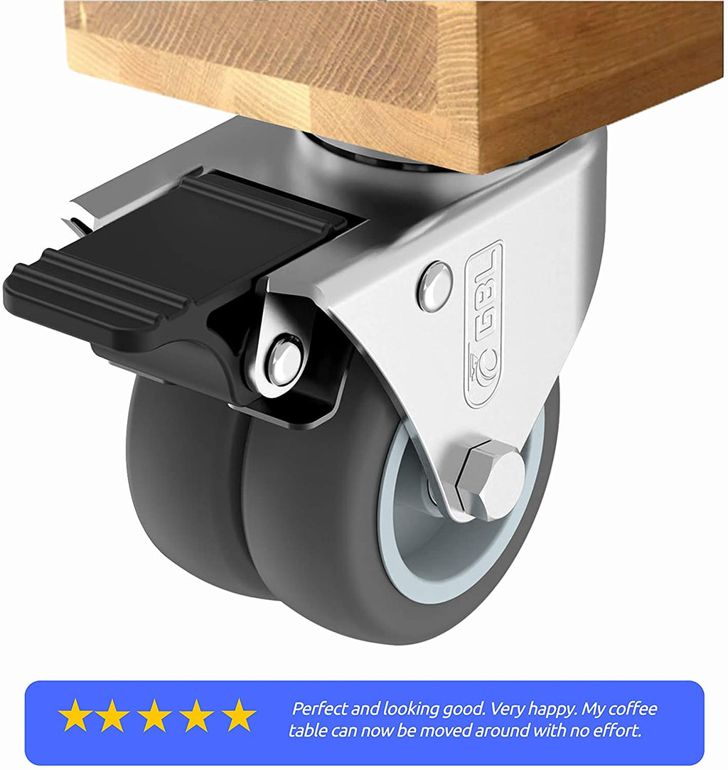 GBL | 50mm Casters with brakes + Screws | 400KG | 4 Heavy Duty Furniture Wheels | Trolley Castor Wheels