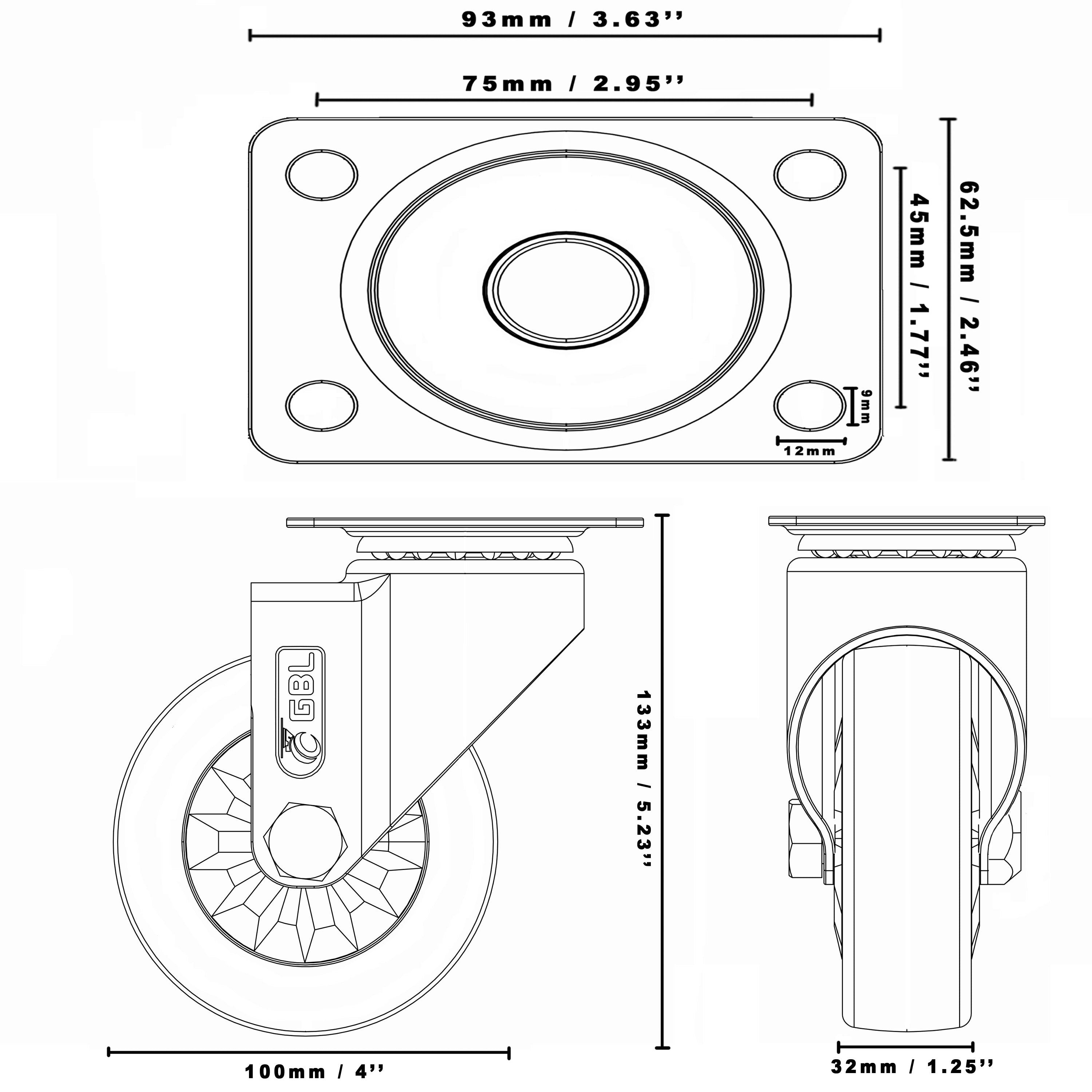 GBL | 100mm Castor Wheels + Bolt Screws | 600KG | 4 Heavy Duty Furniture Wheels | Workbench Castors