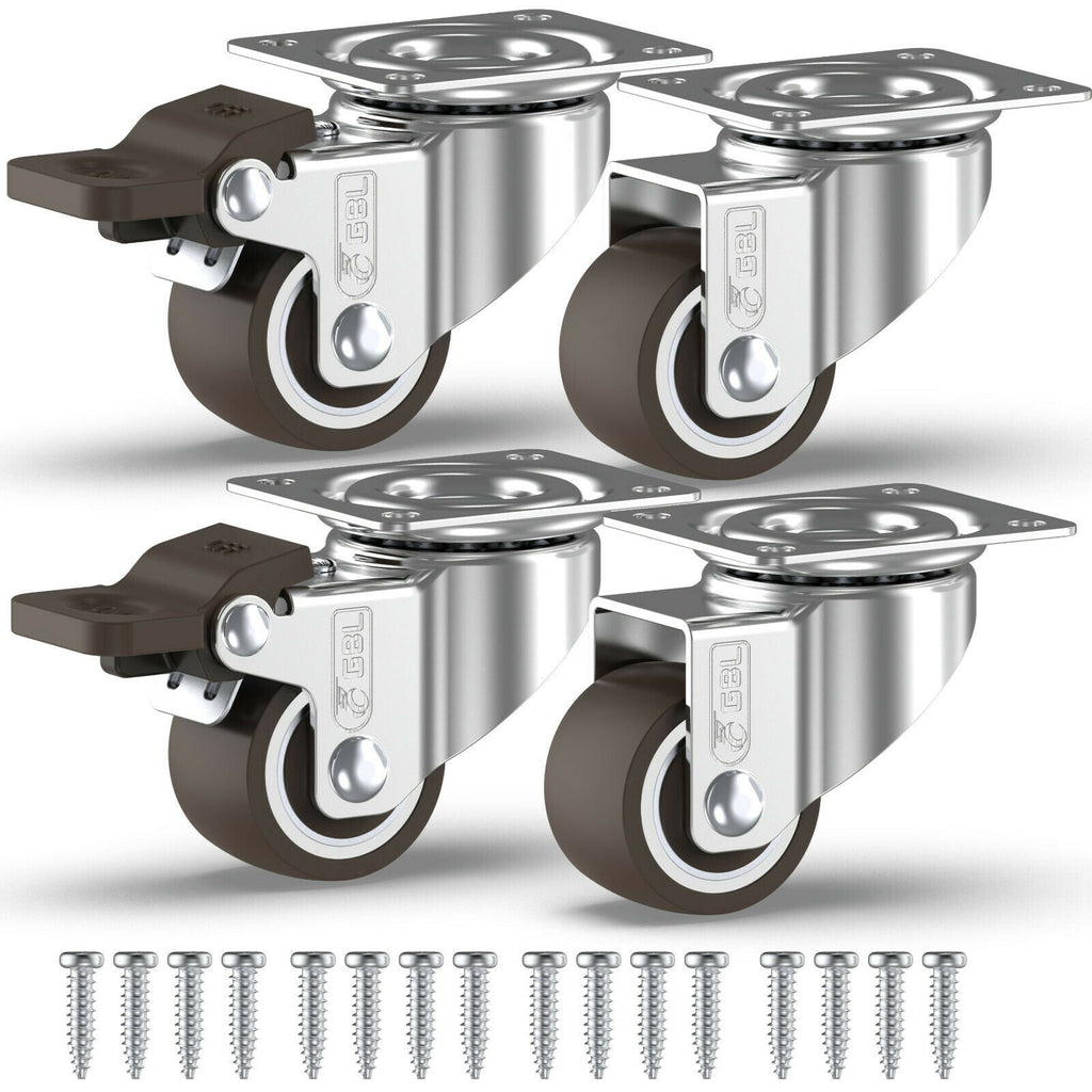GBL | 25mm Castor Wheels with brakes + Screws | 40KG | 4 Low Profile Furniture Wheels | Casters for moving furniture