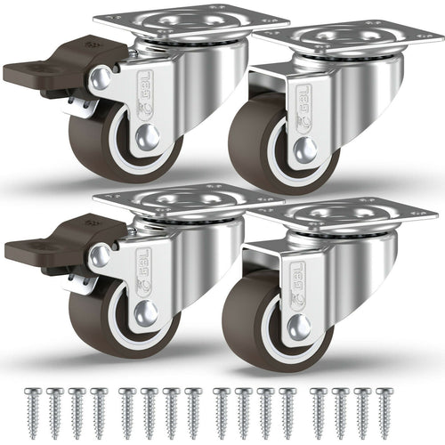 GBL | 25mm Castor Wheels with brakes + Screws | 40KG | 4 Low Profile Furniture Wheels | Casters for moving furniture